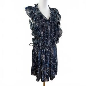 Zadig & Voltaire Black and Blue Paisley Midi Dress Beaded Embroidery Boho